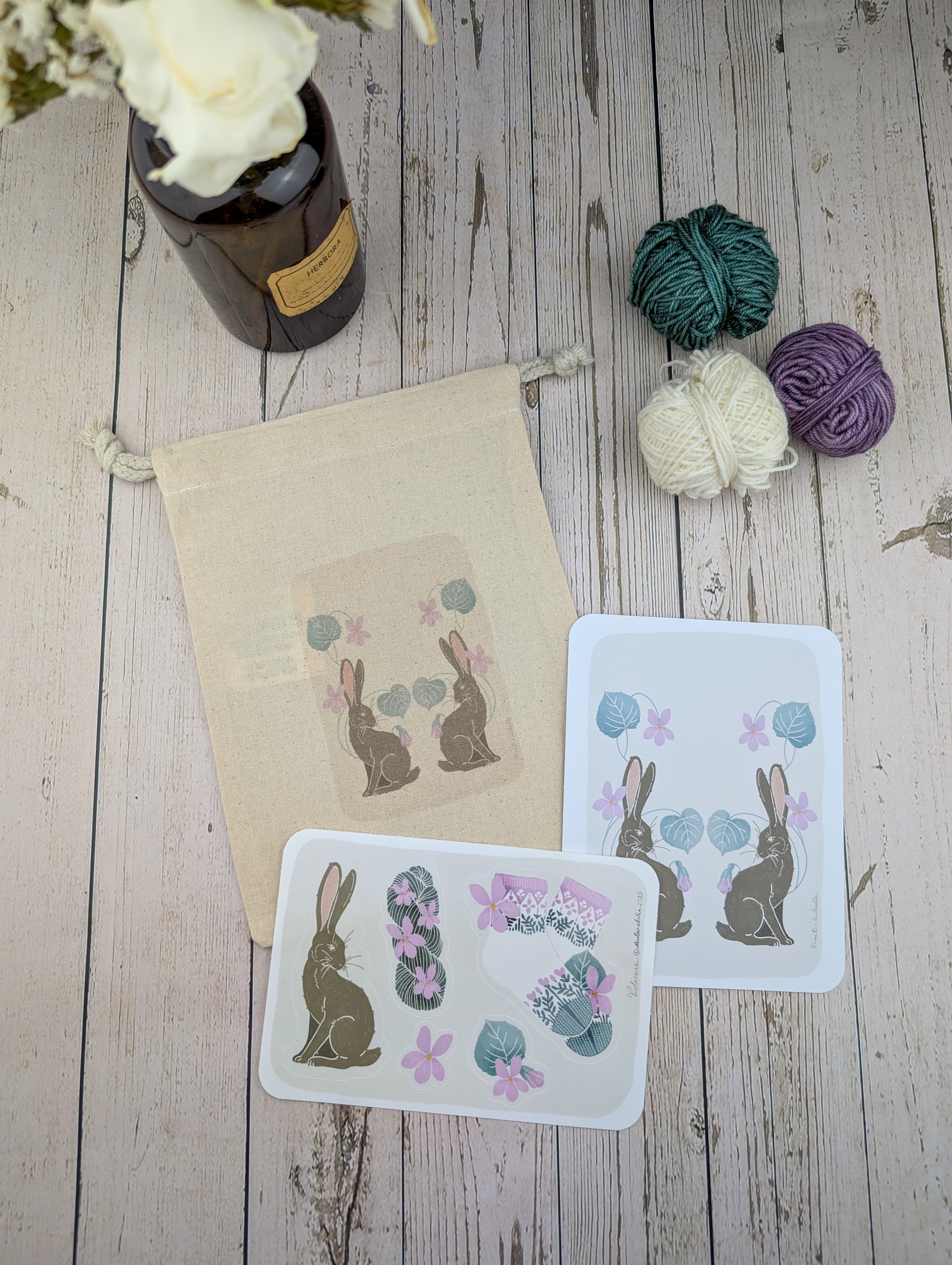 Lièvre & Violette - Pochon, carte et stickers