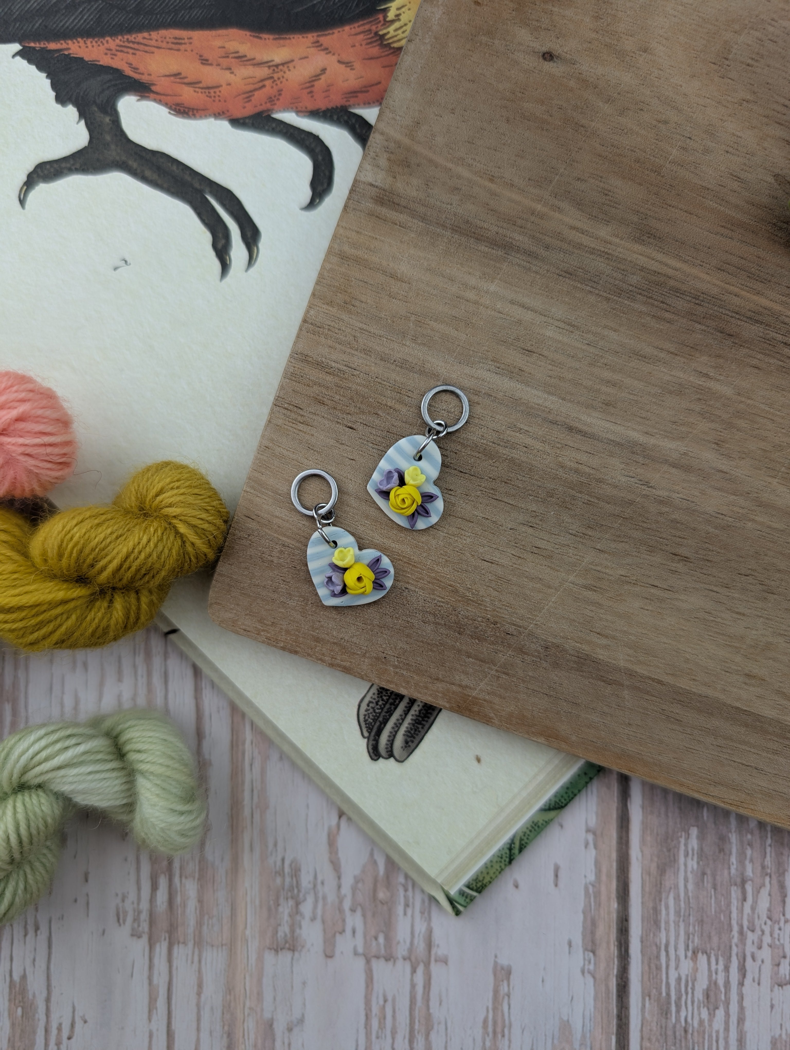 Paire de Cœurs Rayures Violette & Jonquille