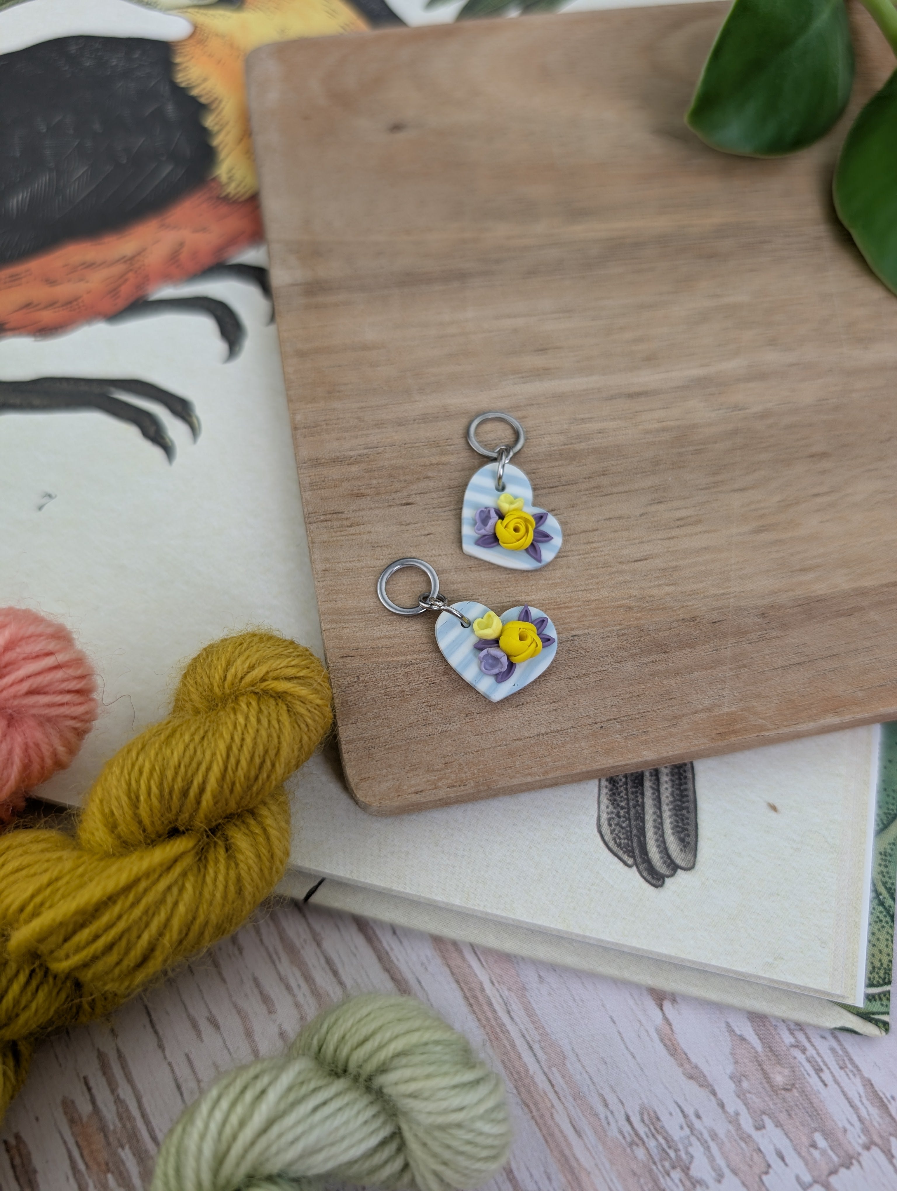 Paire de Cœurs Rayures Violette & Jonquille