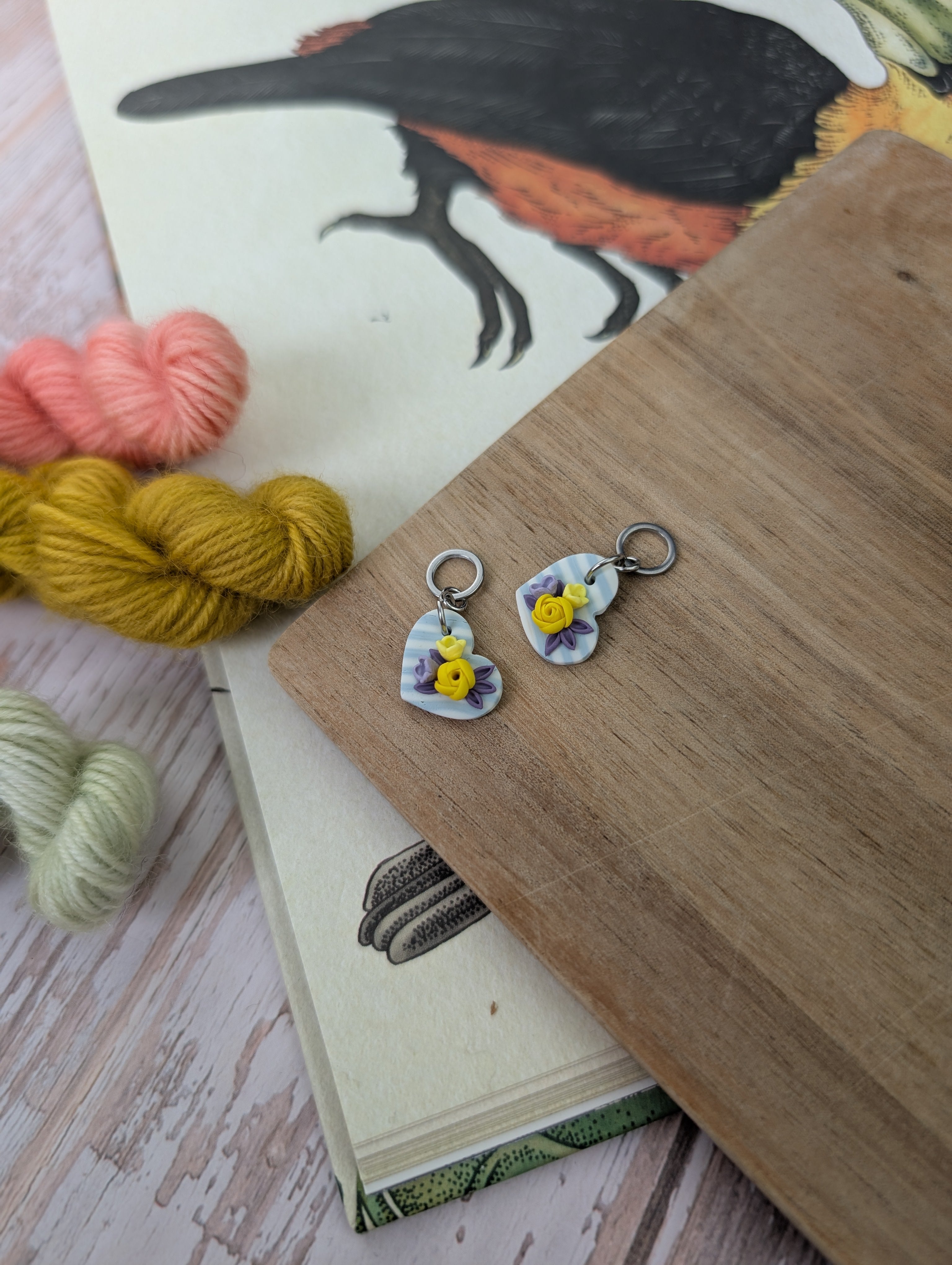 Paire de Cœurs Rayures Violette & Jonquille